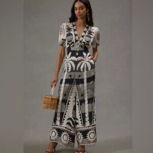 Farm Rio Puff Sleeve Tropical Print Jumpsuit